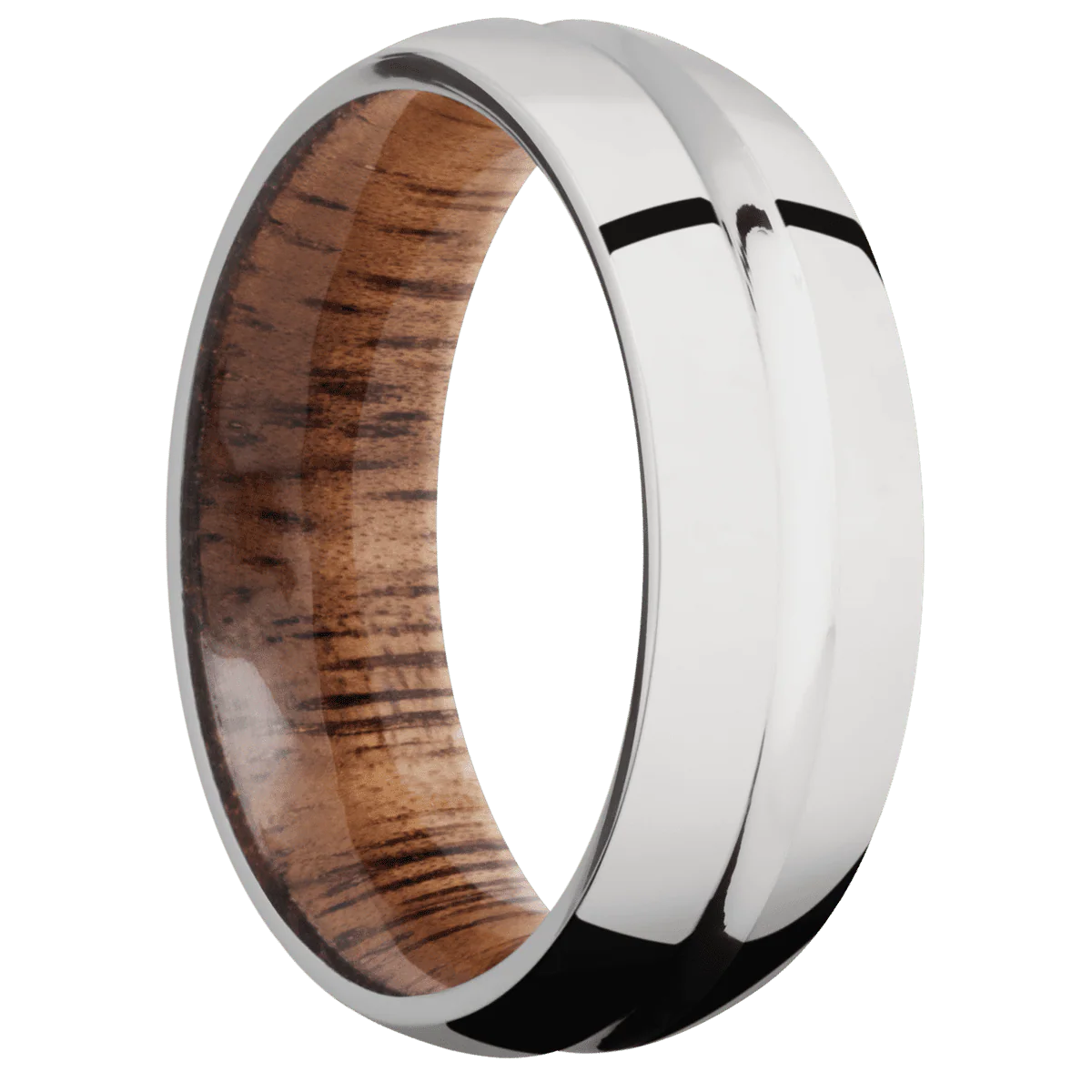 14K White Gold + Polish , Polish Finish + Koa