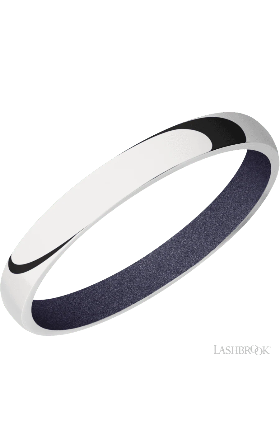 3 mm wide Domed 14K White Gold band featuring a Crushed Orchid sleeve.