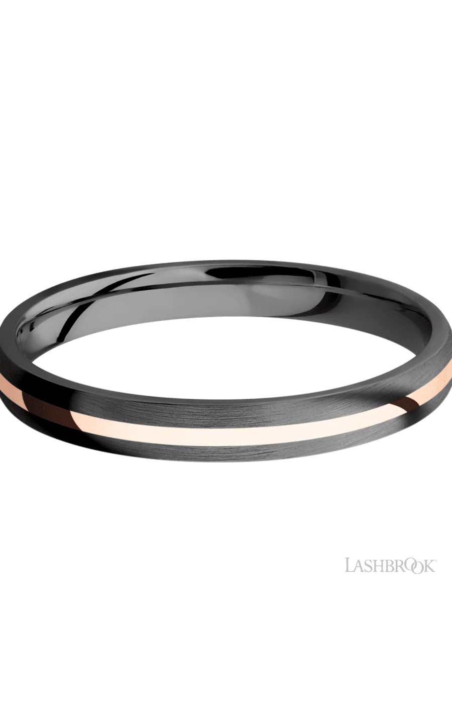 3 mm wide/Domed/Zirconium band with one 1 mm Centered inlay of 14K Rose Gold. - Image 3