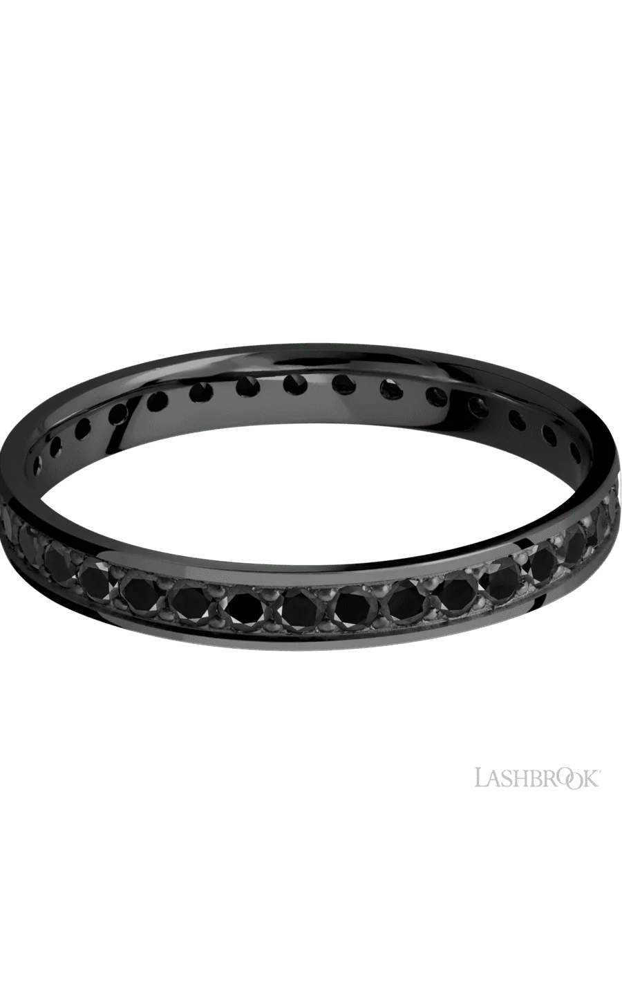 3 mm wide/Flat/Zirconium band with an Eternity arrangement of .03 carat Round Black Diamond stones in a Bead setting. - Image 3