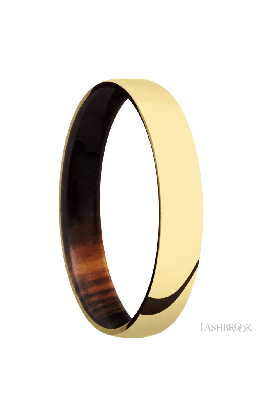 4 mm wide Domed 14K Yellow Gold band featuring a Cocobolo sleeve. - Image 2