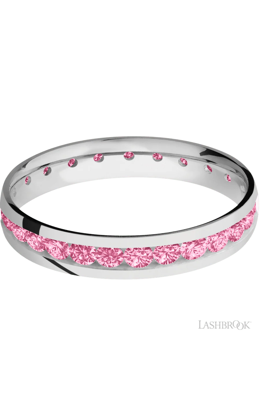 4 mm wide/Domed/Cobalt Chrome band with an Eternity arrangement of .07 carat Round Lab Dark Pink Diamond stones in a Channel setting. - Image 3