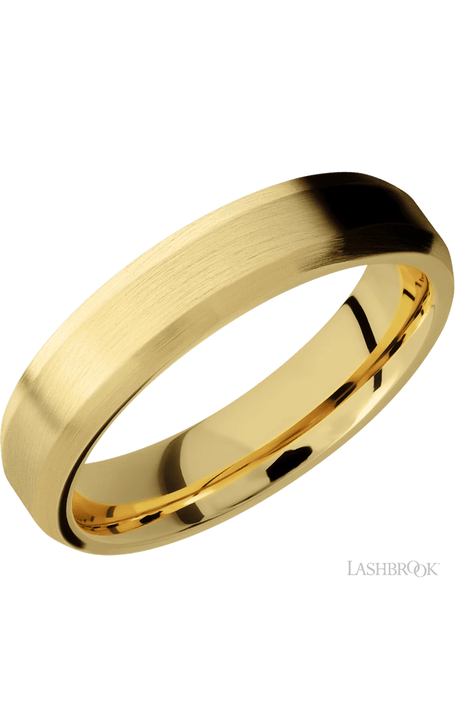 5 mm wide Beveled 14K Yellow Gold band.