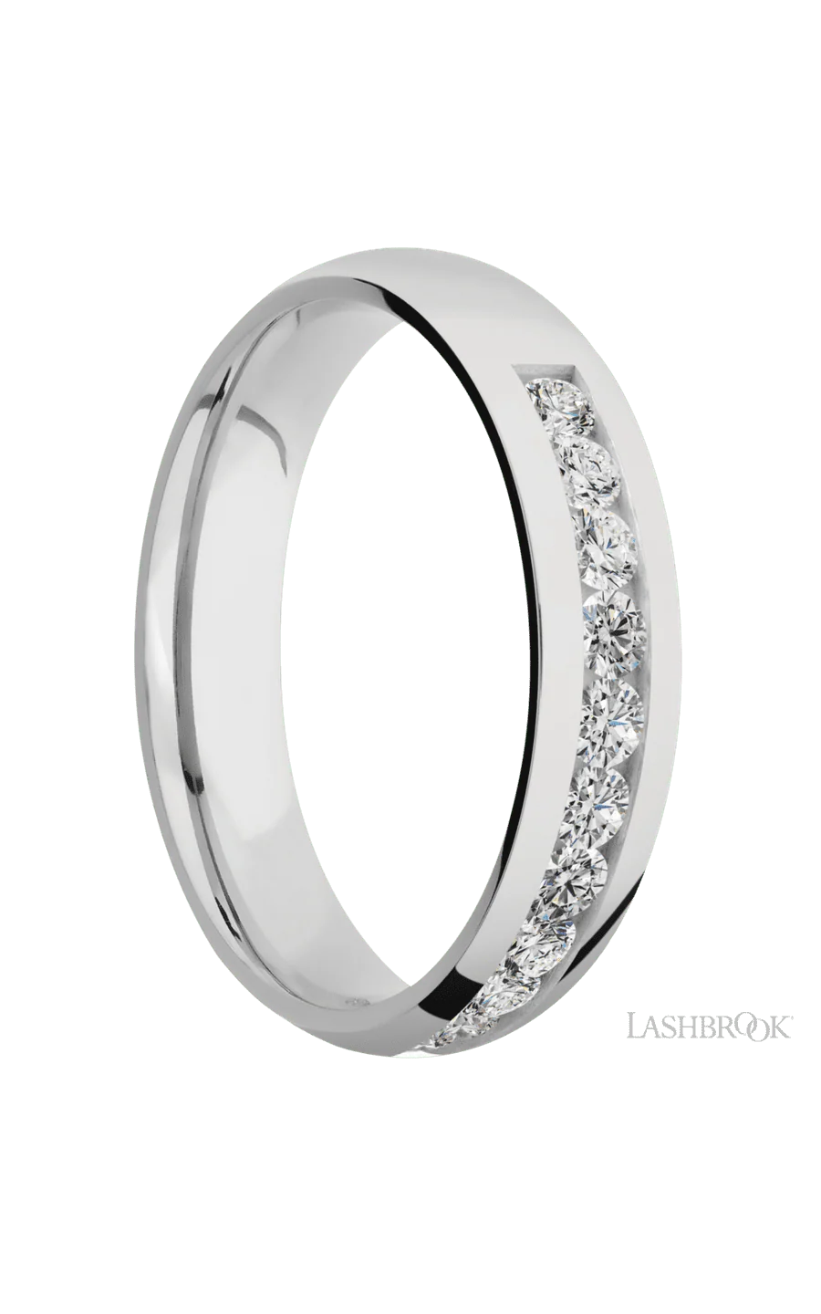 5 mm wide/Domed/Cobalt Chrome band with a Half Eternity arrangement of .07 carat Round Diamond stones in a Channel setting. - Image 2