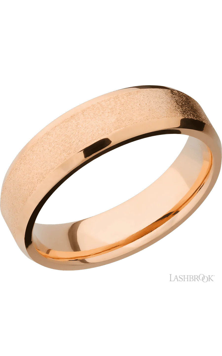 6 mm wide Beveled 14K Rose Gold band.