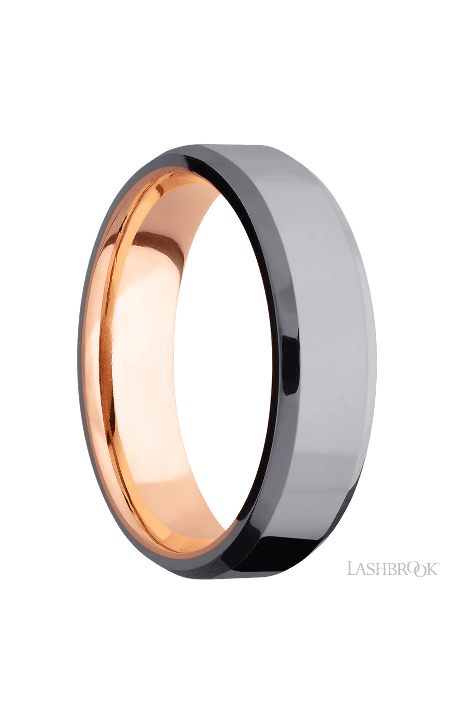 6 mm wide Beveled Tantalum band featuring a 14K Rose Gold sleeve. - Image 2