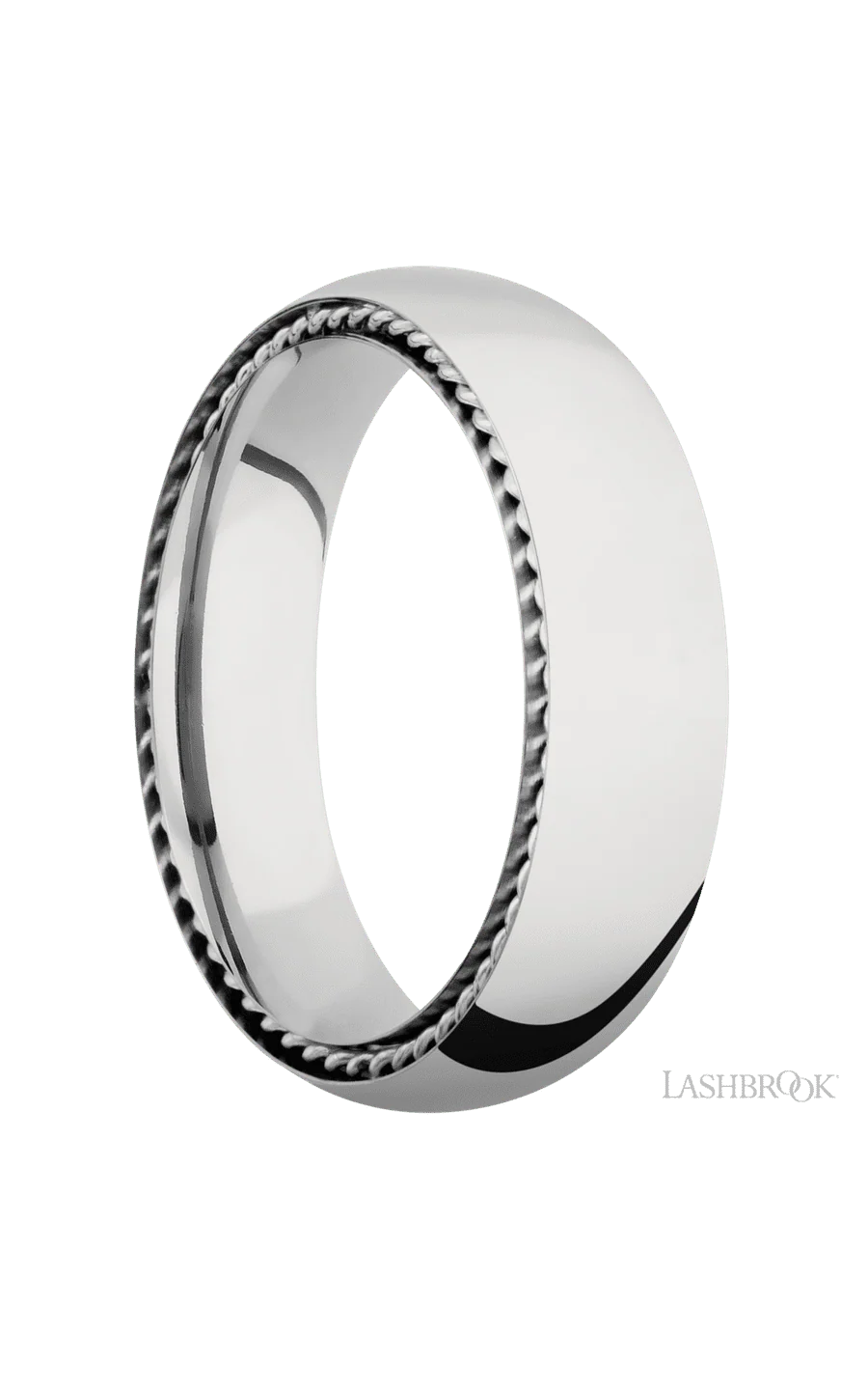 6 mm wide/Domed/14K White Gold band with two 1 mm Sidebraid inlays of 14K White Gold. - Image 2
