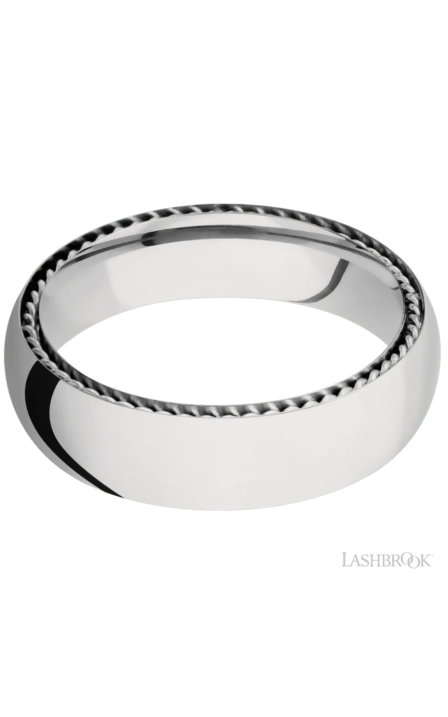 6 mm wide/Domed/14K White Gold band with two 1 mm Sidebraid inlays of 14K White Gold. - Image 3