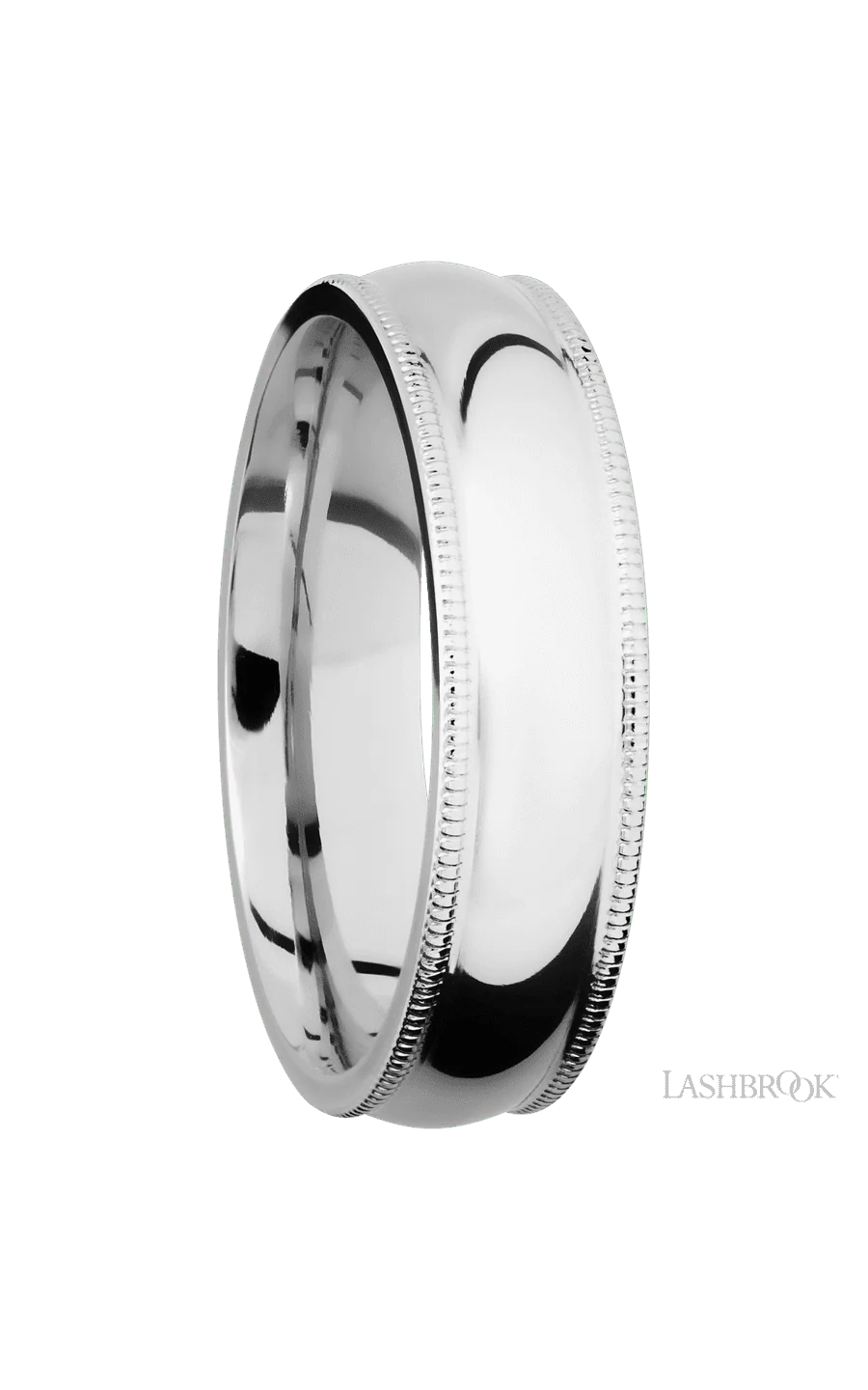 6 mm wide Domed Milgrain Edges 14K White Gold band. - Image 2