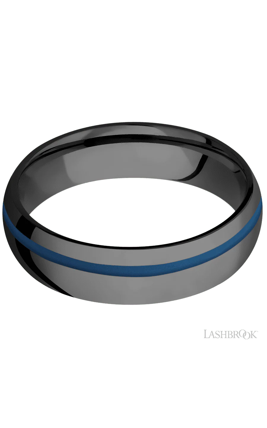 6 mm wide/Domed/Zirconium band with one 1 mm Off Center inlay of Ridgeway Blue. - Image 3