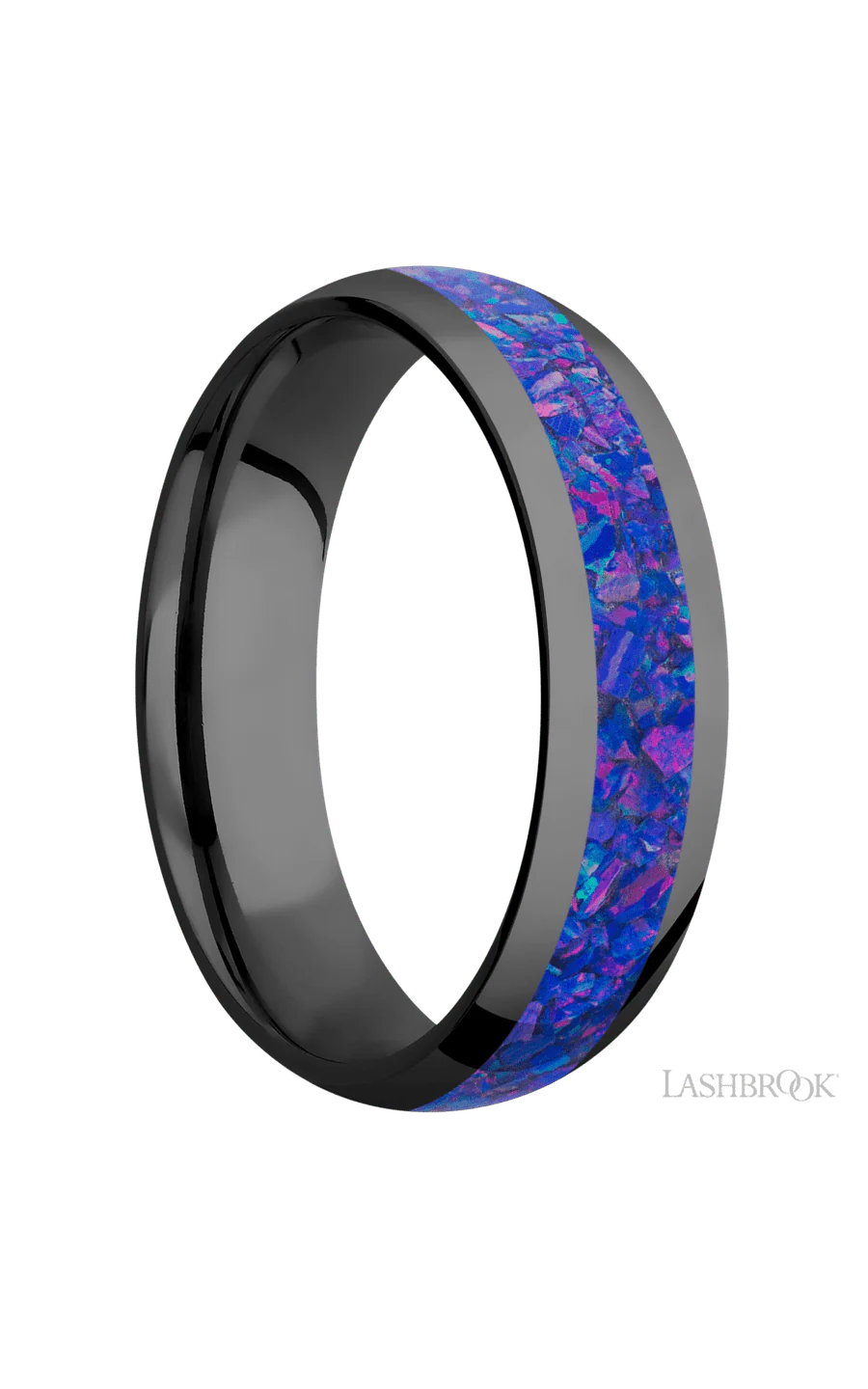 6 mm wide/Domed/Zirconium band with one 3 mm Centered inlay of Purple Opal. - Image 2