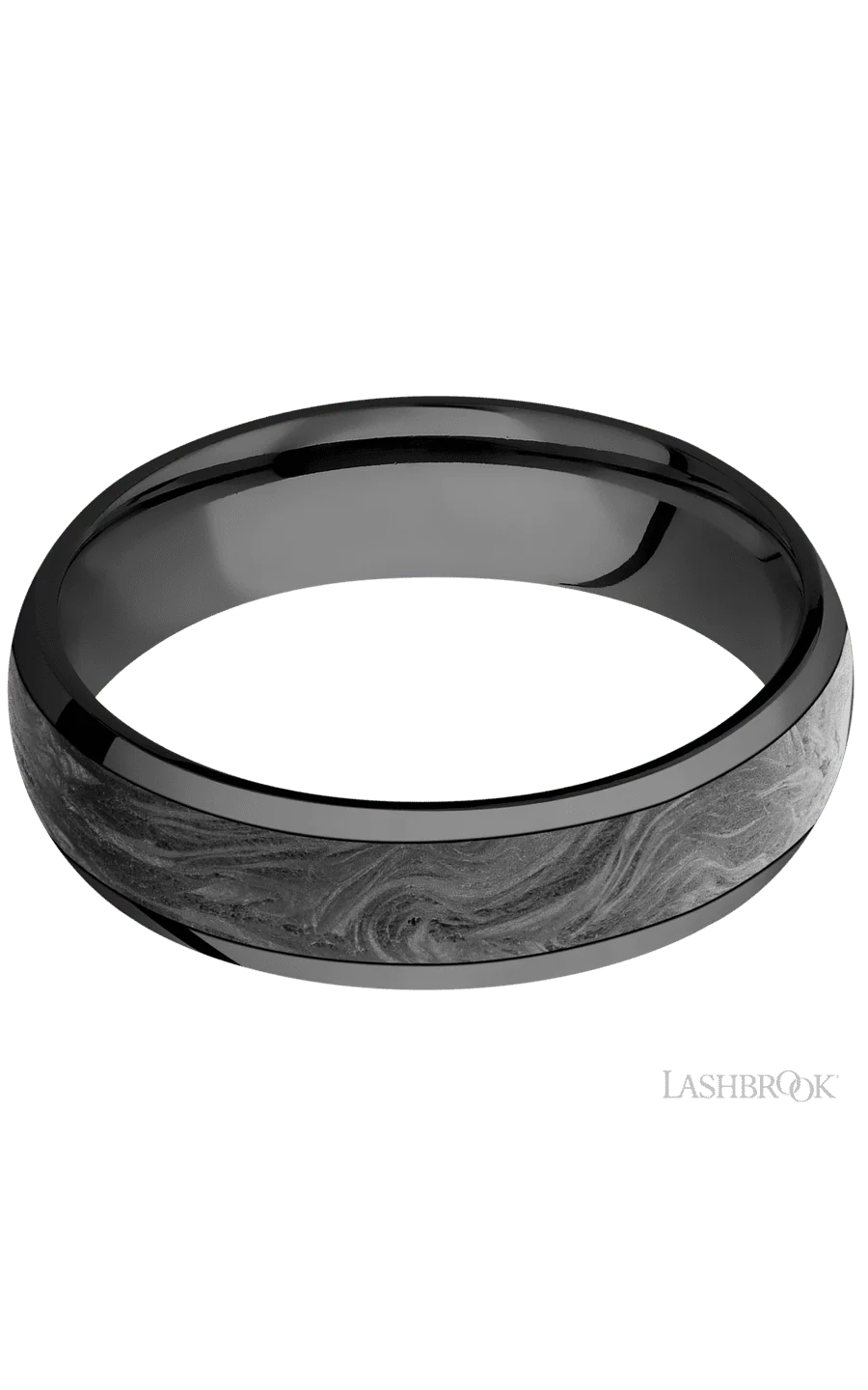 6 mm wide/Domed/Zirconium band with one 4 mm Centered inlay of Forged Carbon Fiber. - Image 3