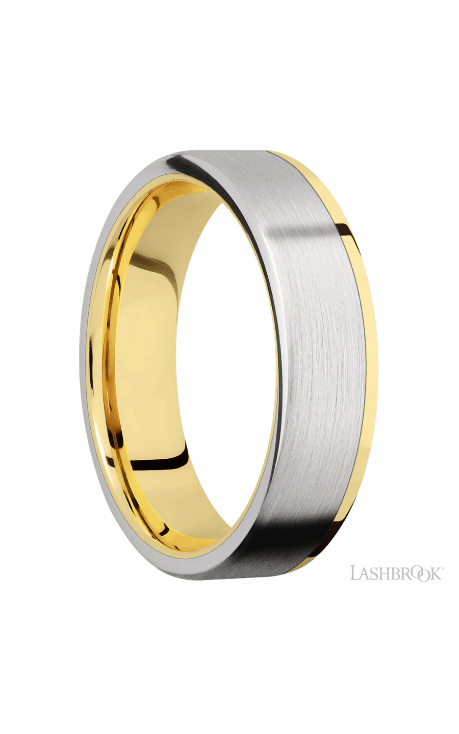 6 mm wide/Flat/14K Yellow Gold band with one 5 mm Off Center Edge inlay of Cobalt Chrome. - Image 2