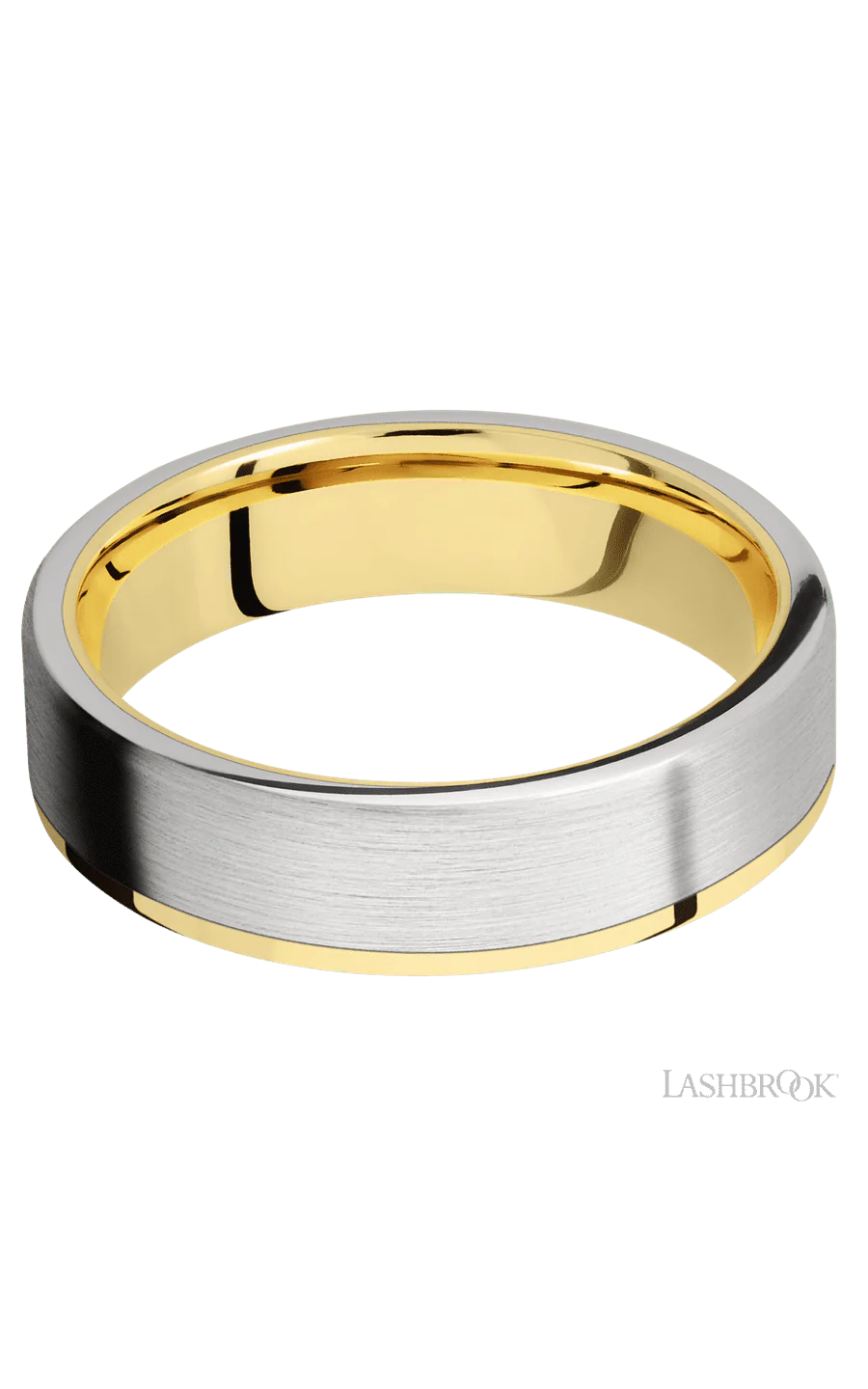 6 mm wide/Flat/14K Yellow Gold band with one 5 mm Off Center Edge inlay of Cobalt Chrome. - Image 3