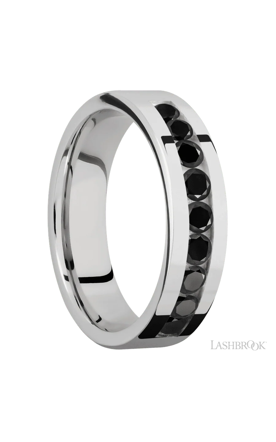 6 mm wide/Flat/Cobalt Chrome band with an arrangement of 9, .1 carat Round Black Diamond stones in a Channel setting. - Image 2