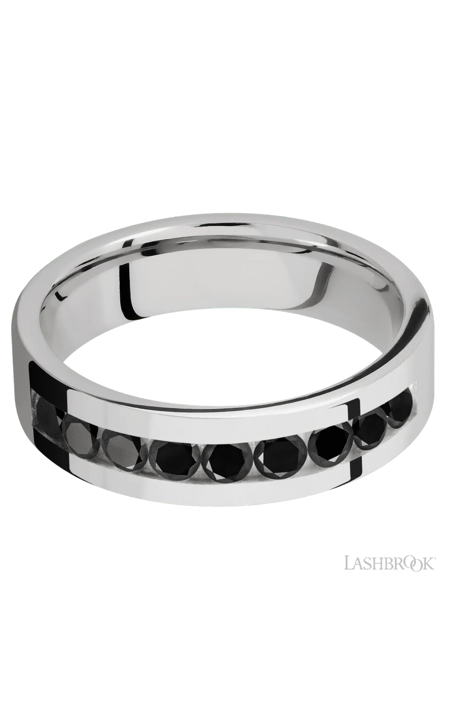 6 mm wide/Flat/Cobalt Chrome band with an arrangement of 9, .1 carat Round Black Diamond stones in a Channel setting. - Image 3