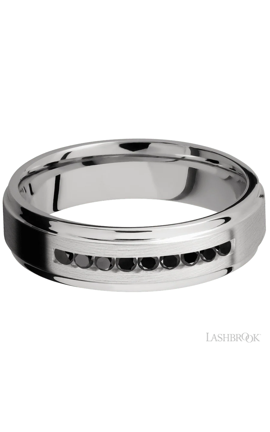 6 mm wide/Flat Grooved Edges/Cobalt Chrome band with an arrangement of 9, .03 carat Round Black Diamond stones in a Channel setting. - Image 3