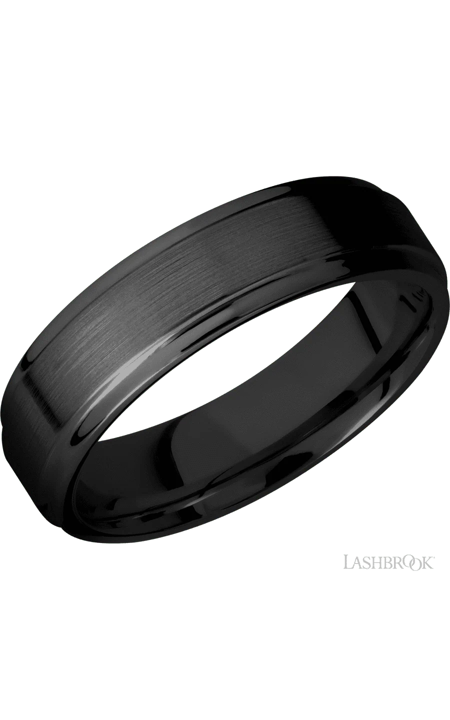 6 mm wide Flat Grooved Edges Zirconium band.
