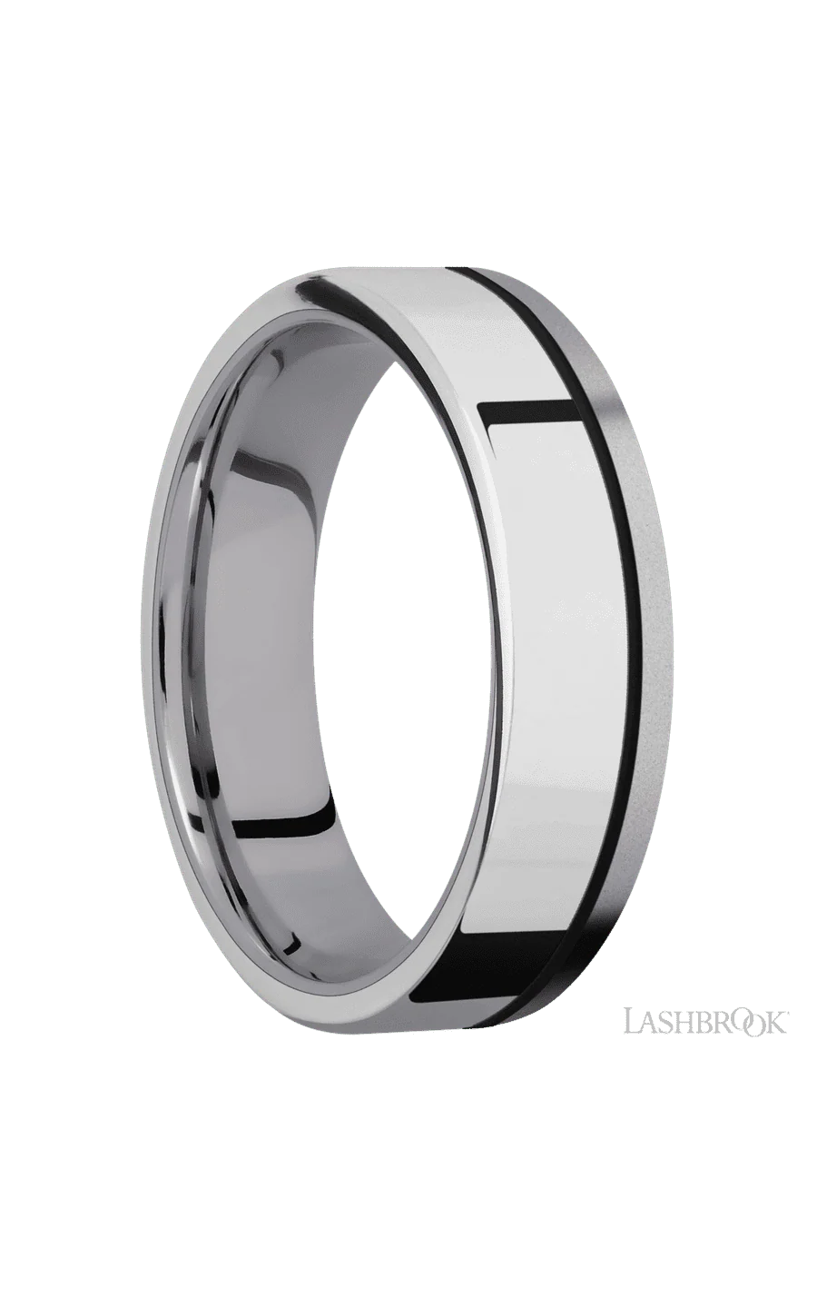 6 mm wide/Flat/Tantalum band with one 4 mm Off Center Edge inlay of Palladium Silver. - Image 2
