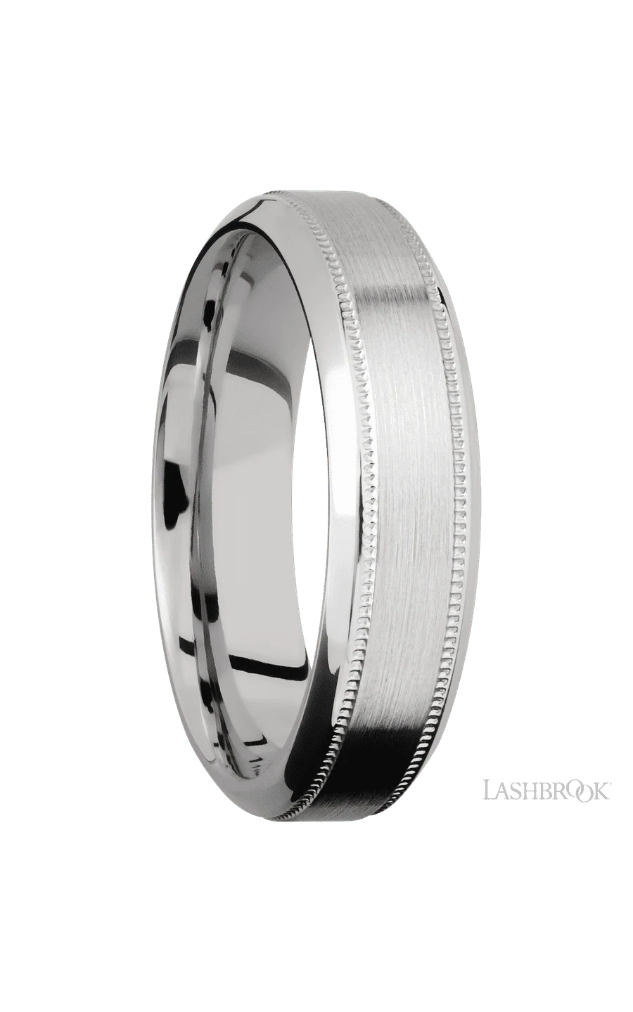 6 mm wide High Bevel Milgrain 14K White Gold band. - Image 2