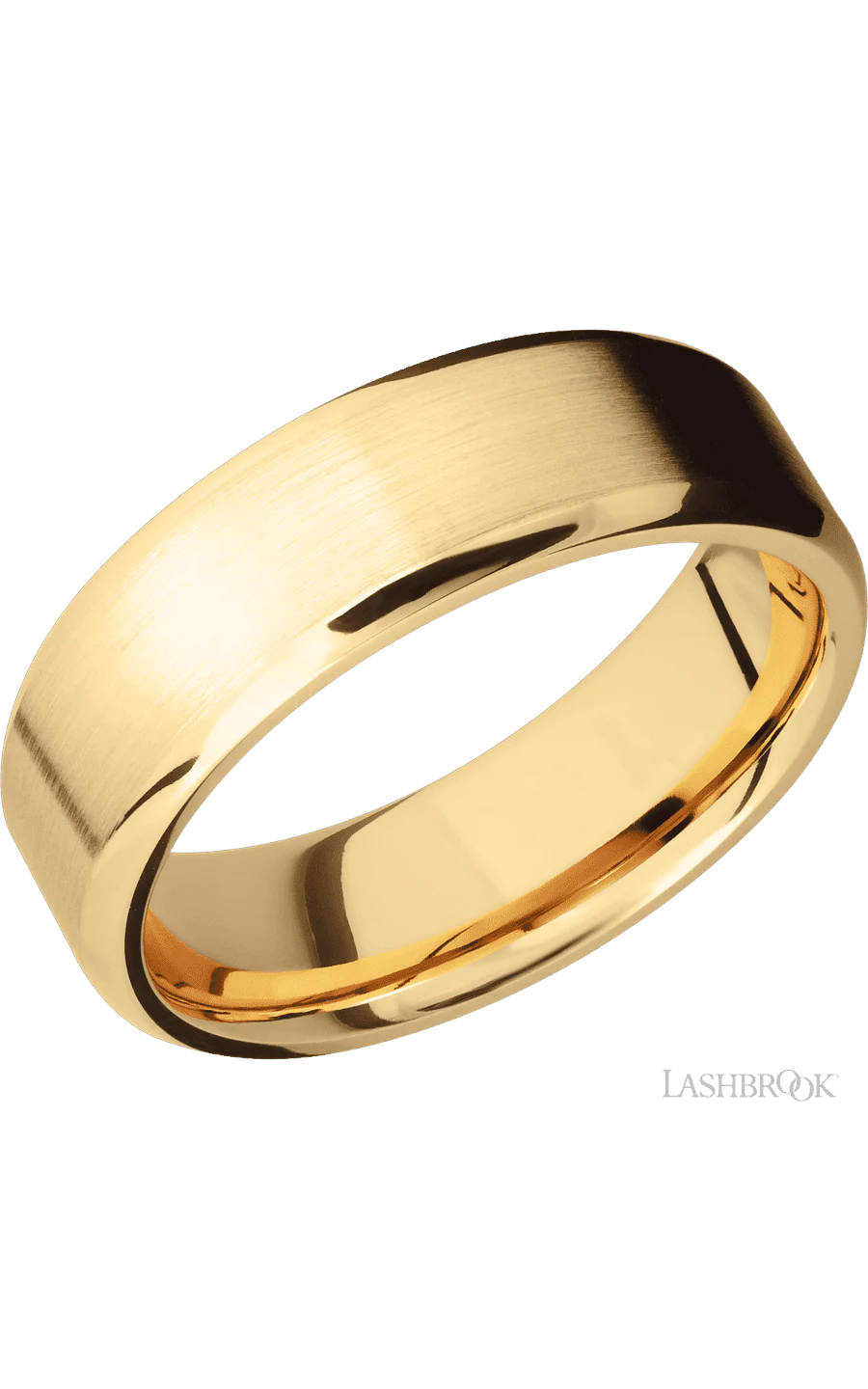 7 mm wide Beveled 10K Yellow Gold band.