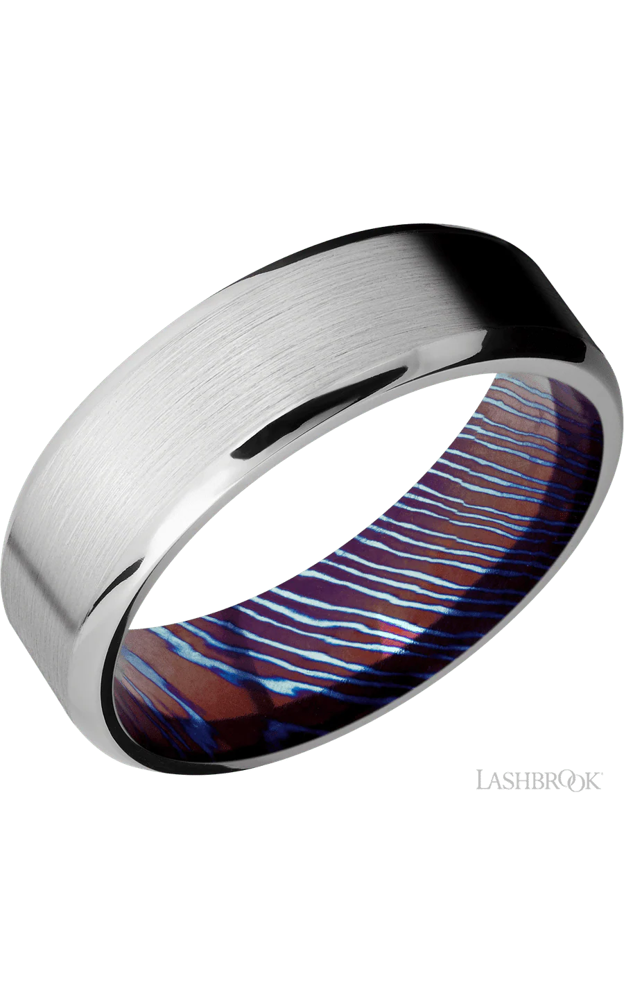 7 mm wide Beveled Cobalt Chrome band featuring a Titanium Damascus sleeve.