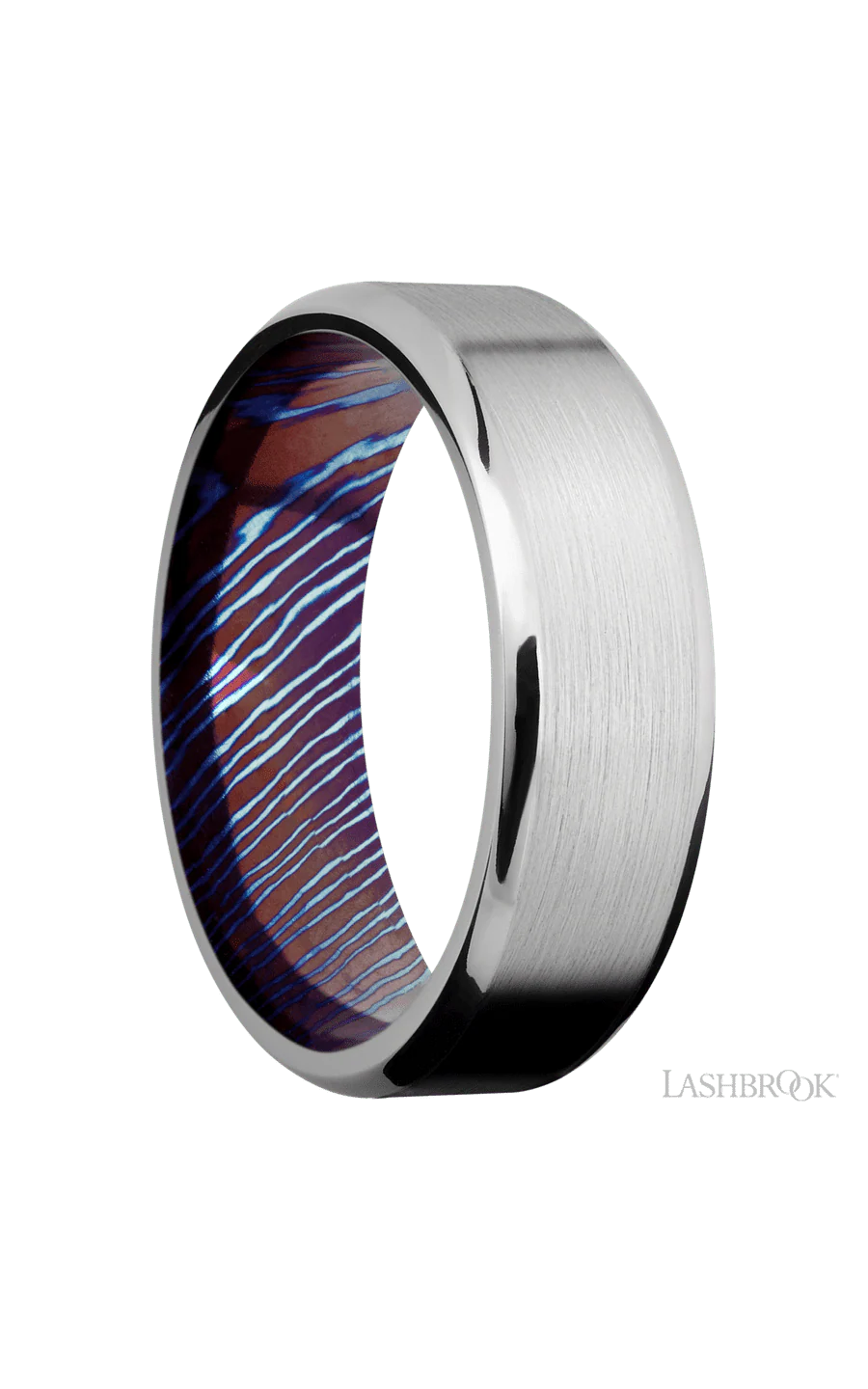 7 mm wide Beveled Cobalt Chrome band featuring a Titanium Damascus sleeve. - Image 2