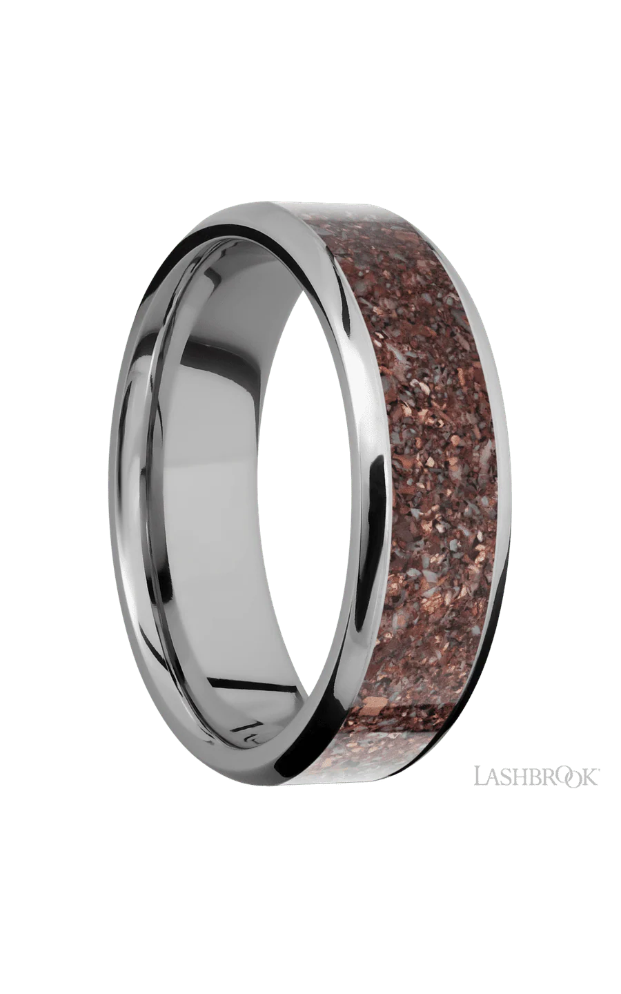 7 mm wide/Beveled/Titanium band with one 5 mm Centered inlay of Dinosaur Bone Mixed. - Image 2