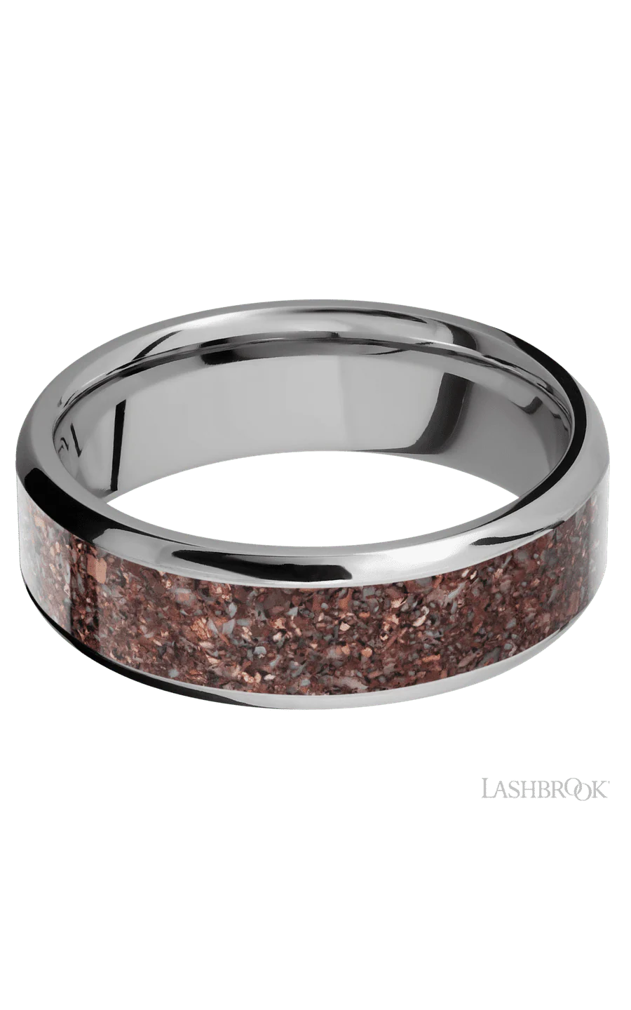 7 mm wide/Beveled/Titanium band with one 5 mm Centered inlay of Dinosaur Bone Mixed. - Image 3