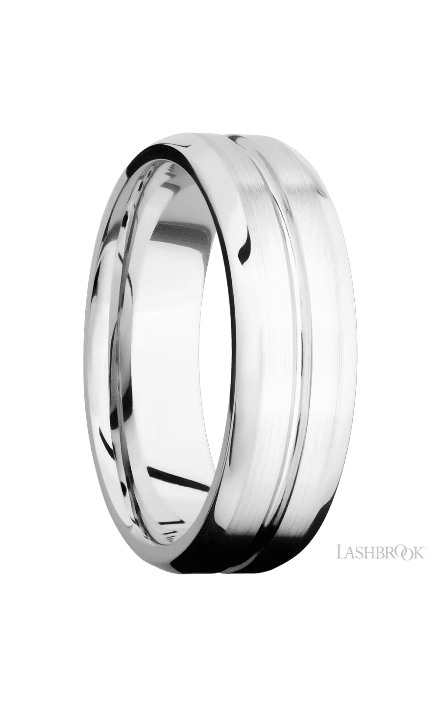 7 mm wide Beveled with Center Accent Groove 14K White Gold band. - Image 2