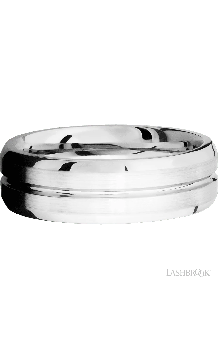7 mm wide Beveled with Center Accent Groove 14K White Gold band. - Image 3