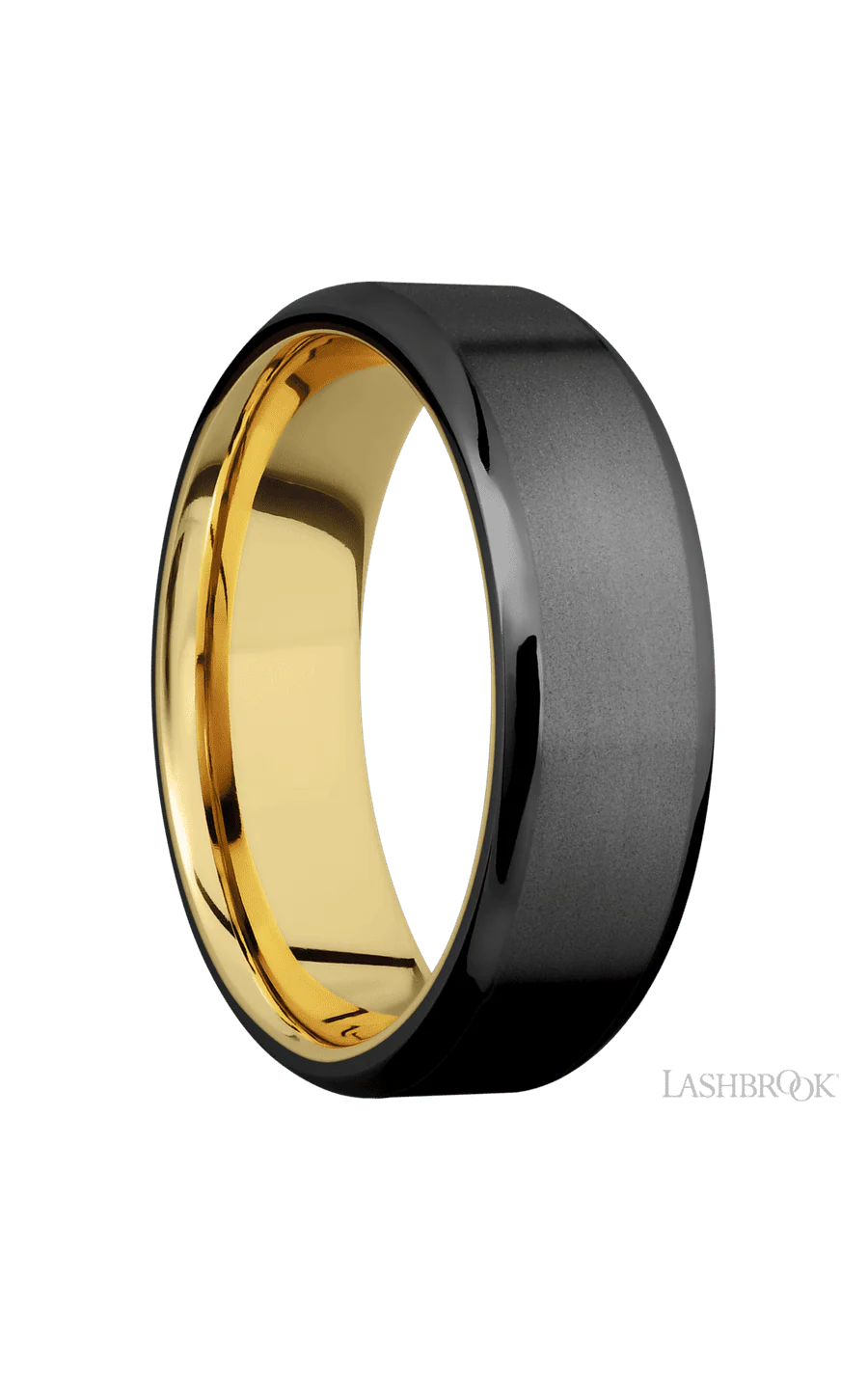 7 mm wide Beveled Zirconium band featuring a 14K Yellow Gold sleeve. - Image 2