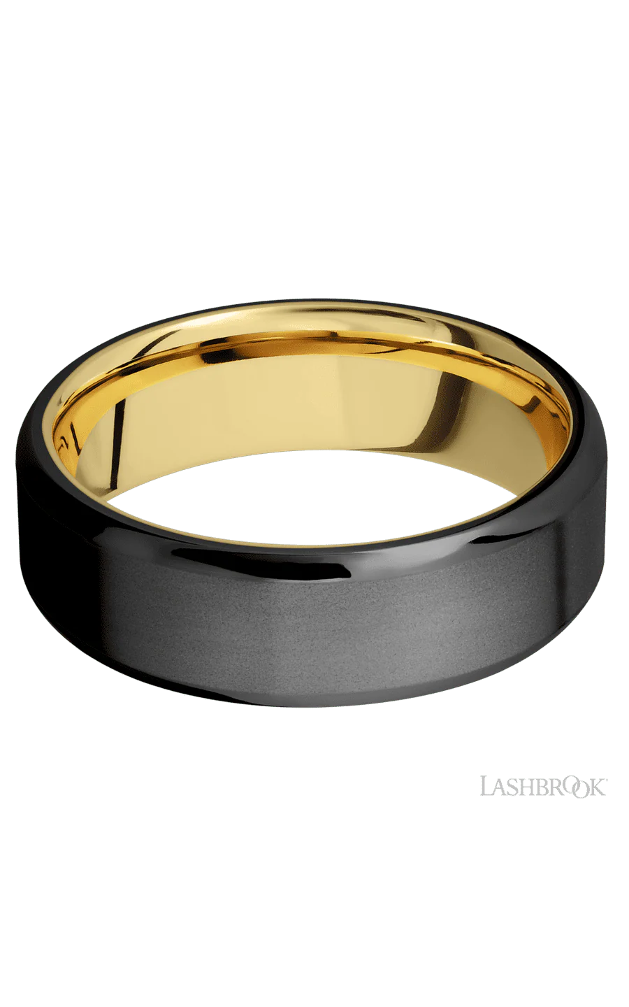 7 mm wide Beveled Zirconium band featuring a 14K Yellow Gold sleeve. - Image 3