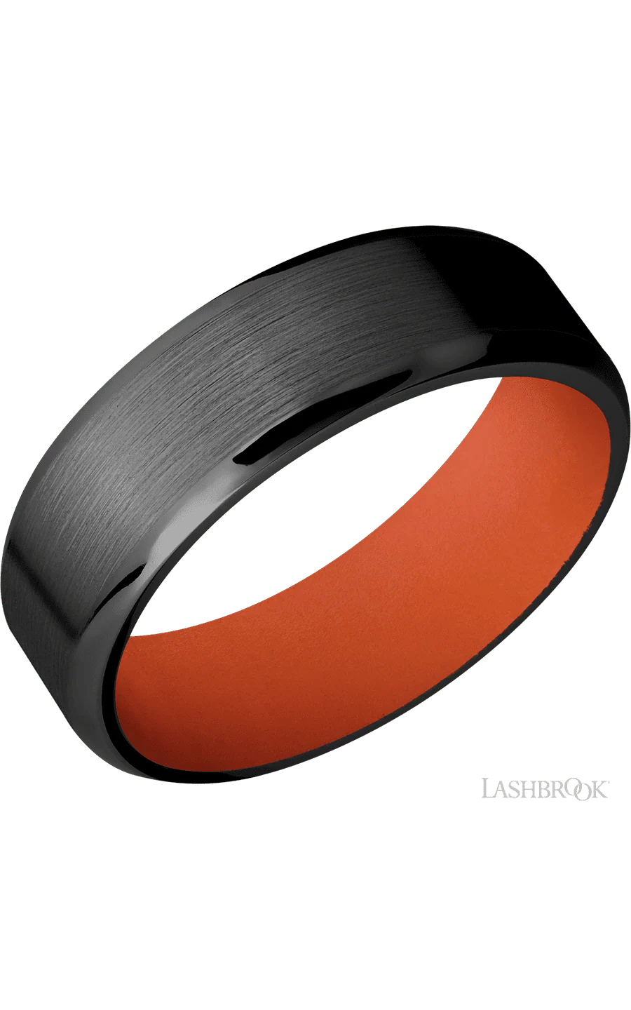 7 mm wide Beveled Zirconium band featuring a Hunter Orange sleeve.