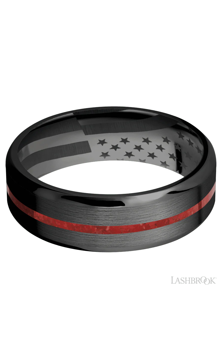 7 mm wide/Beveled/Zirconium band with one 1 mm Centered inlay of Coral. - Image 3