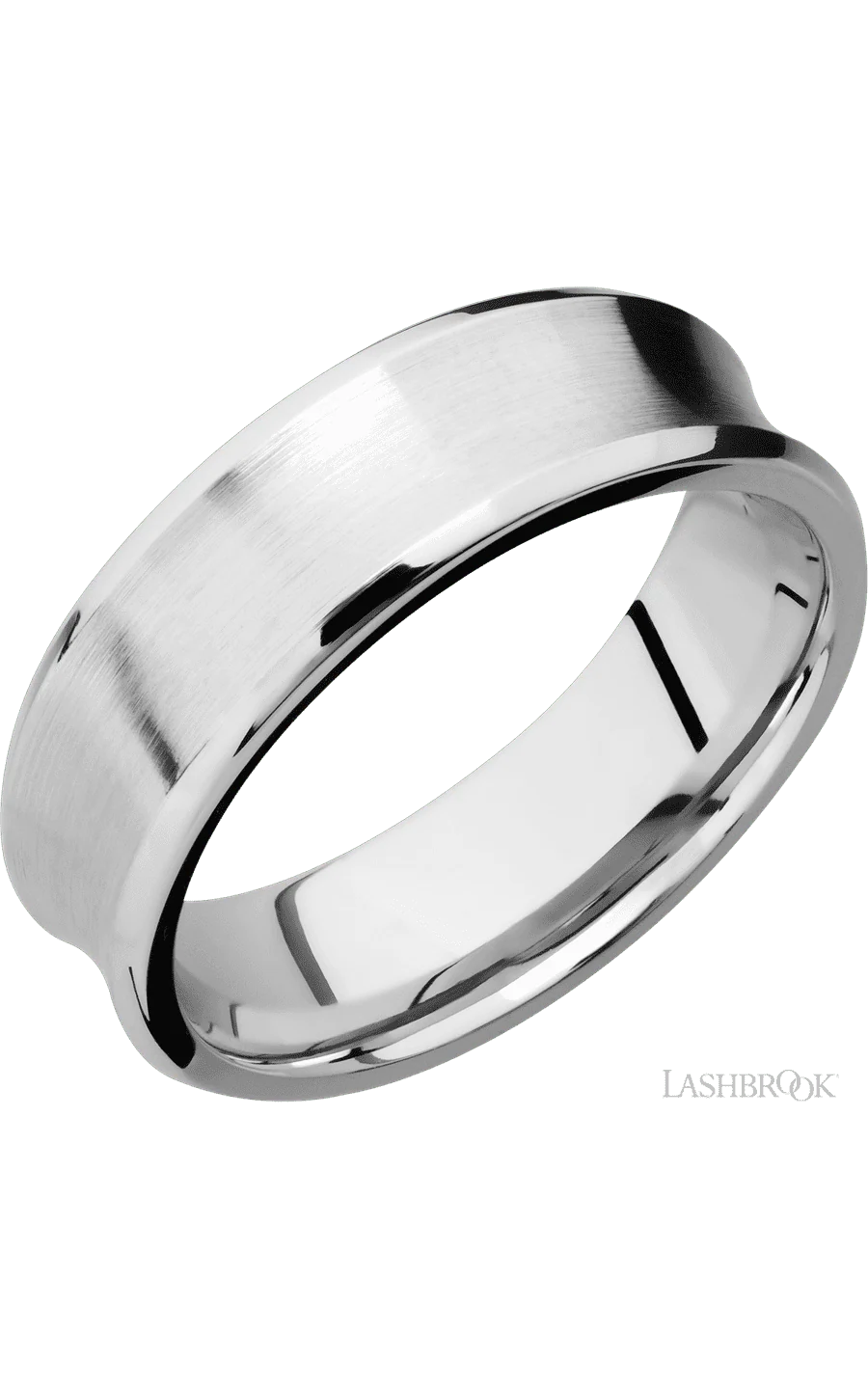 7 mm wide Concave Bevel 14K White Gold band.