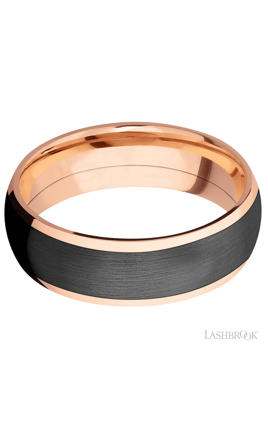 7 mm wide/Domed/14K Rose Gold band with one 5 mm Centered inlay of Zirconium. - Image 3