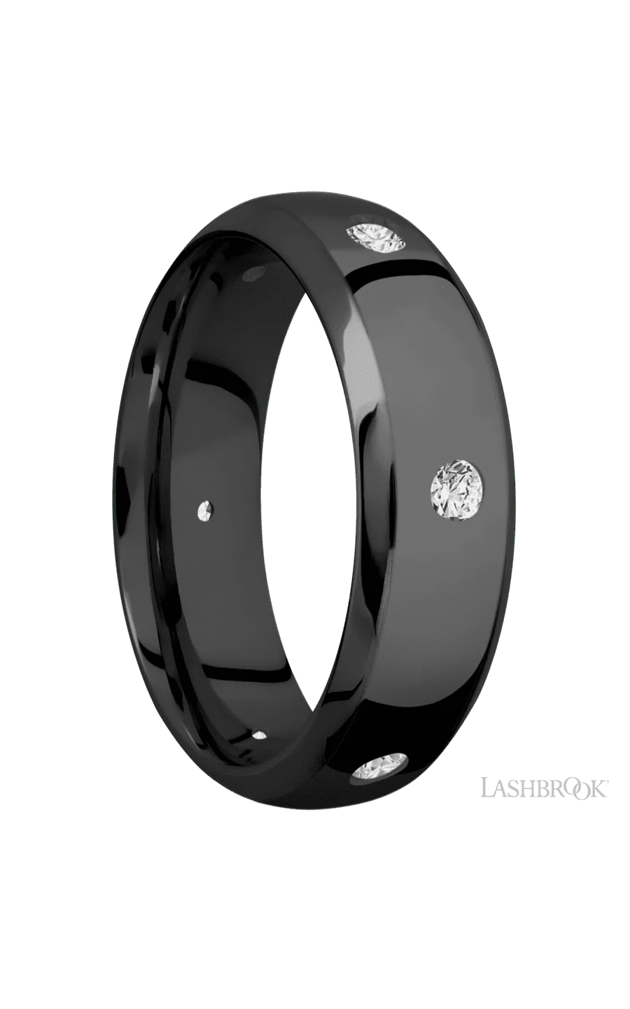 7 mm wide/Domed Bevel/Zirconium band with a 6X Even arrangement of .07 carat Round Diamond stones in a Flush setting. - Image 2