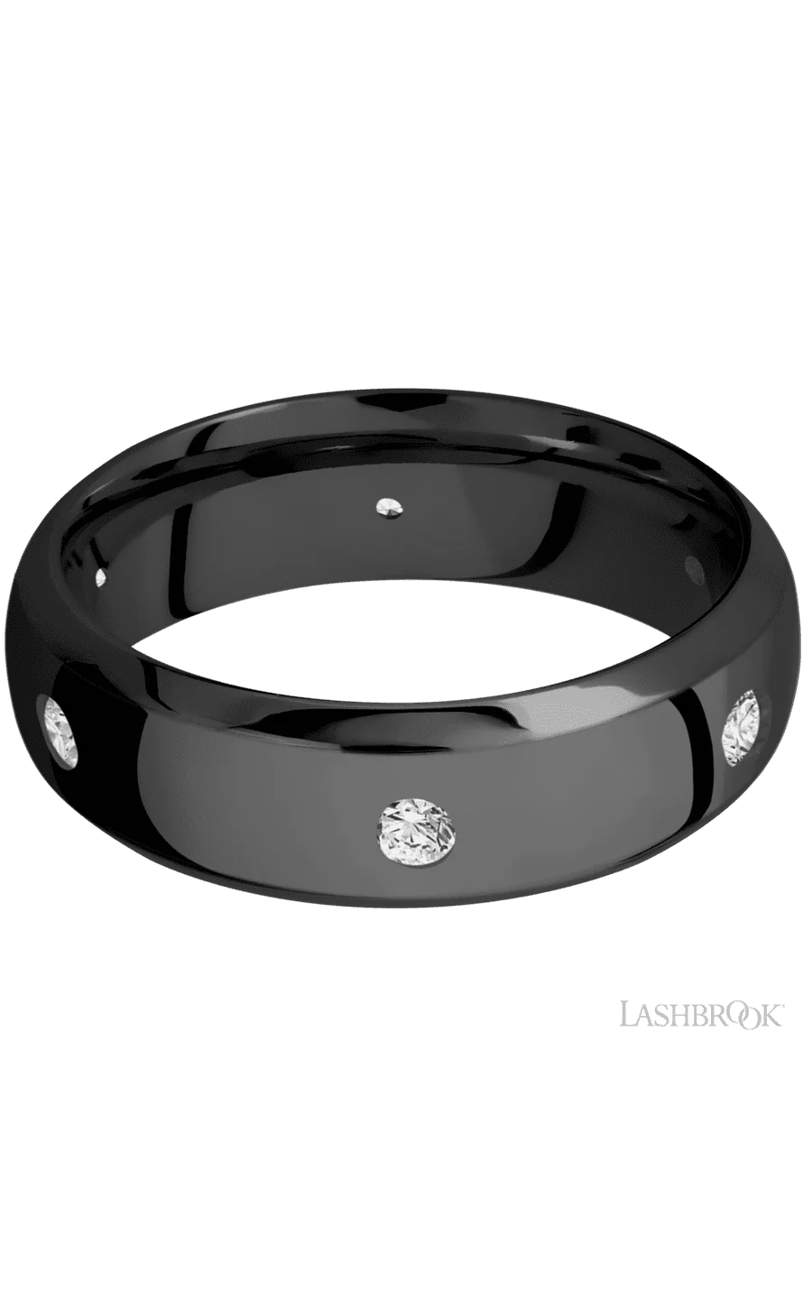 7 mm wide/Domed Bevel/Zirconium band with a 6X Even arrangement of .07 carat Round Diamond stones in a Flush setting. - Image 3