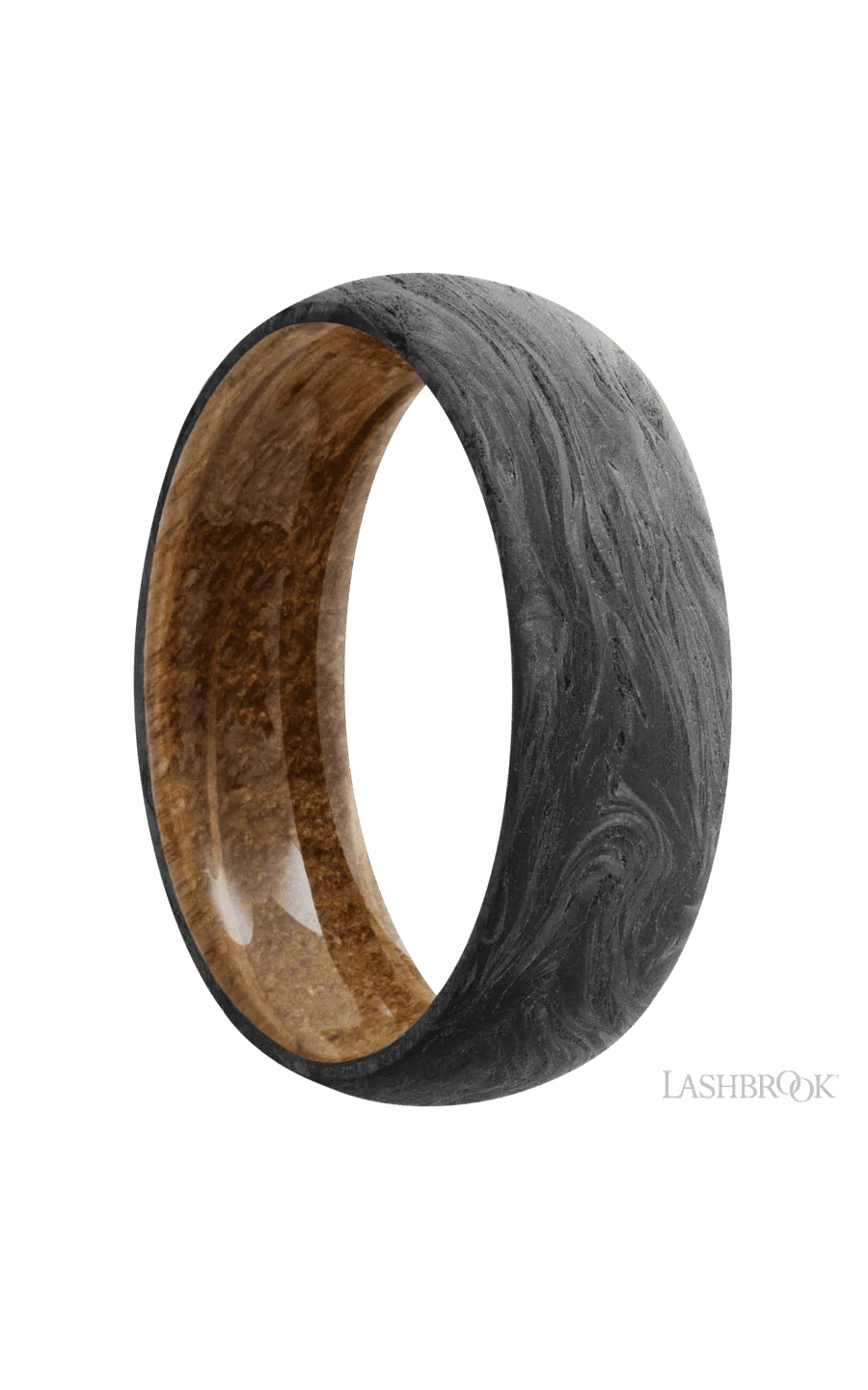 7 mm wide Domed Forged Carbon Fiber band featuring a Whiskey Barrel sleeve. - Image 2