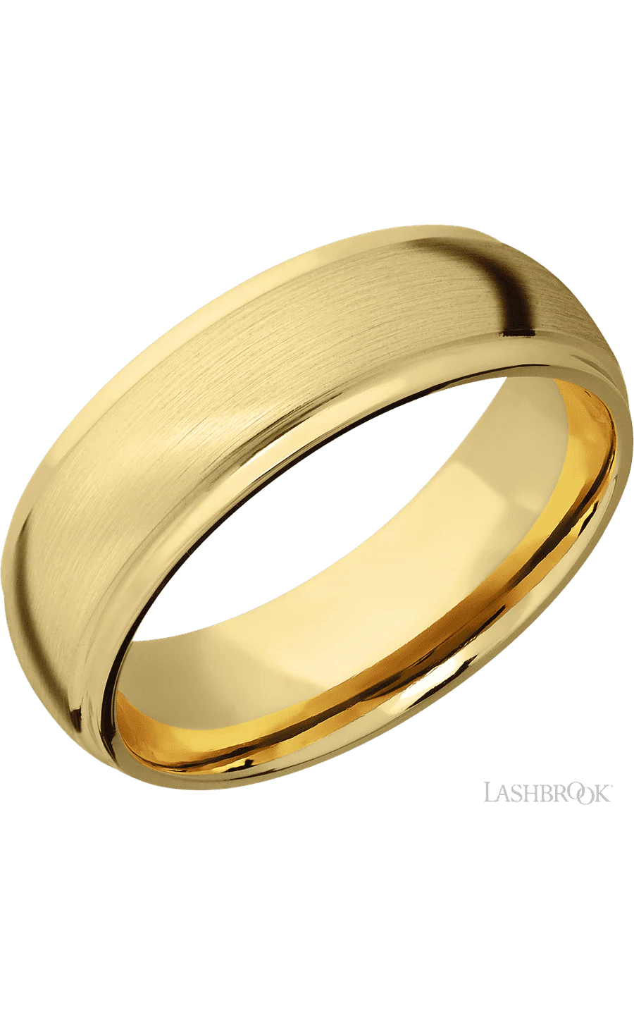 7 mm wide Domed Stepped Down Edges 10K Yellow Gold band.