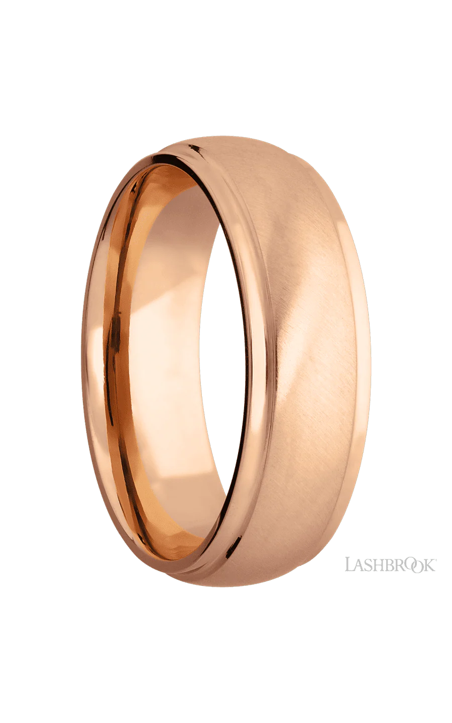7 mm wide Domed Stepped Down Edges 14K Rose Gold band. - Image 2