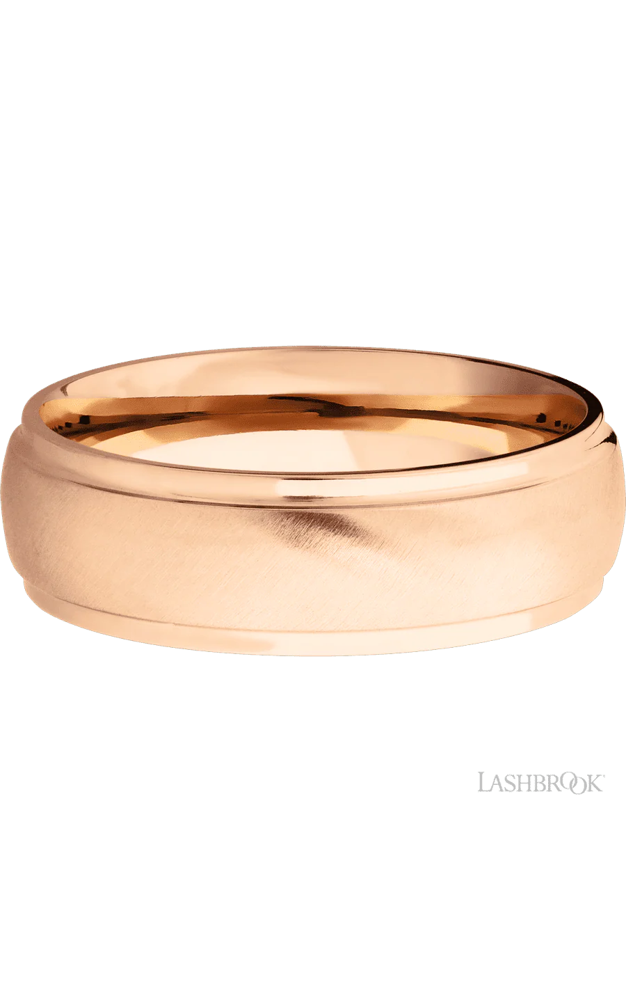 7 mm wide Domed Stepped Down Edges 14K Rose Gold band. - Image 3