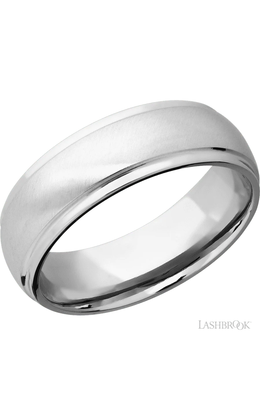 7 mm wide Domed Stepped Down Edges 14K White Gold band.
