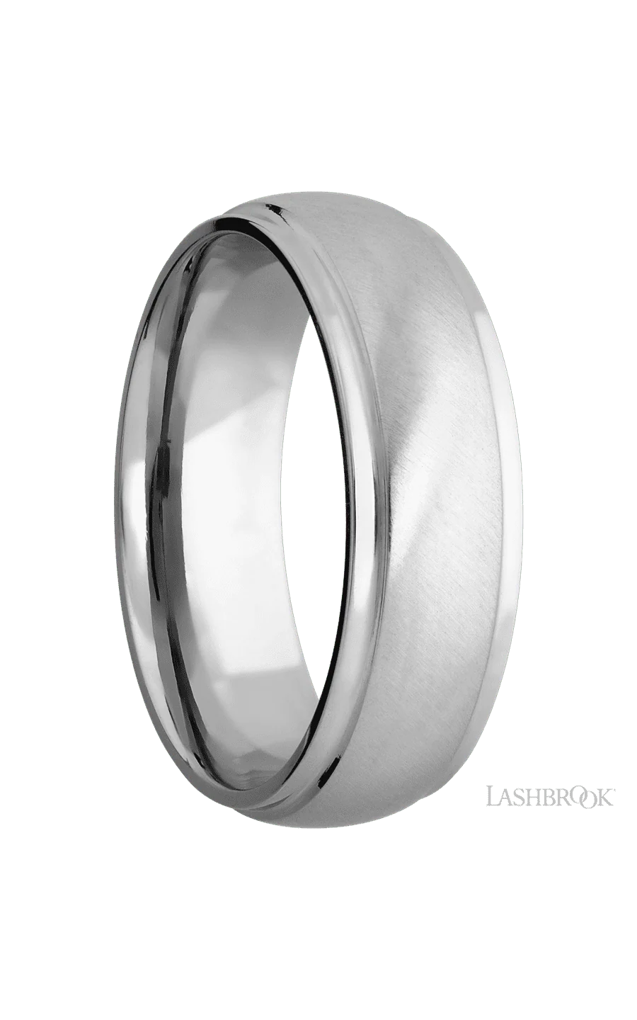 7 mm wide Domed Stepped Down Edges 14K White Gold band. - Image 2
