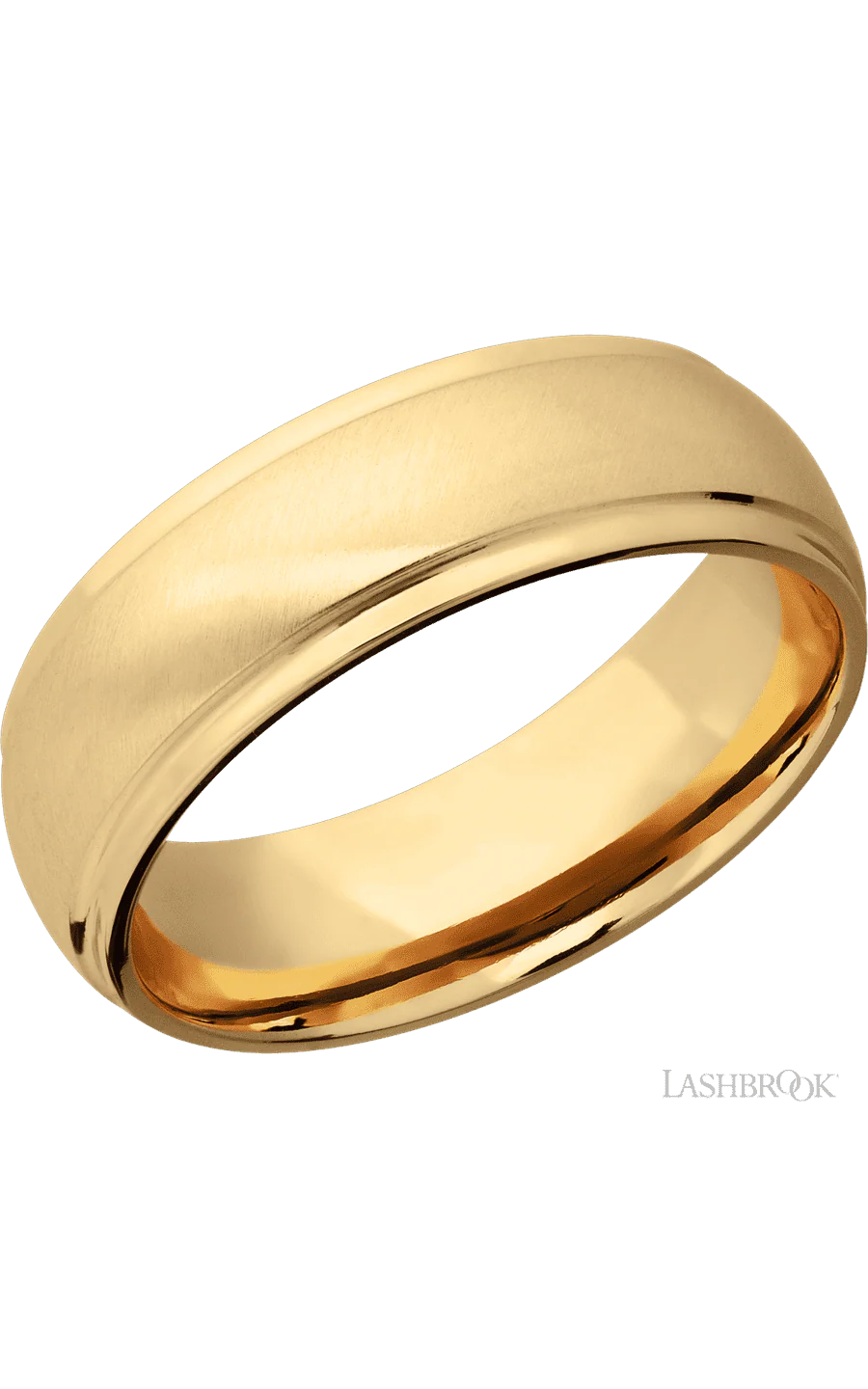 7 mm wide Domed Stepped Down Edges 14K Yellow Gold band.
