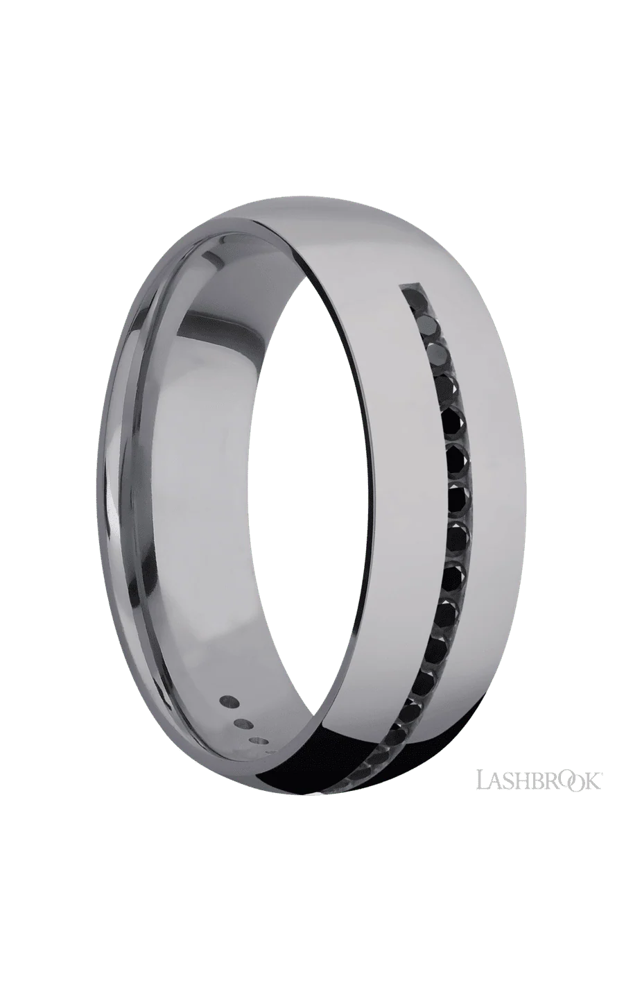 7 mm wide/Domed/Tantalum band with a Half Eternity arrangement of .015 carat Round Black Diamond stones in a Channel setting. - Image 2