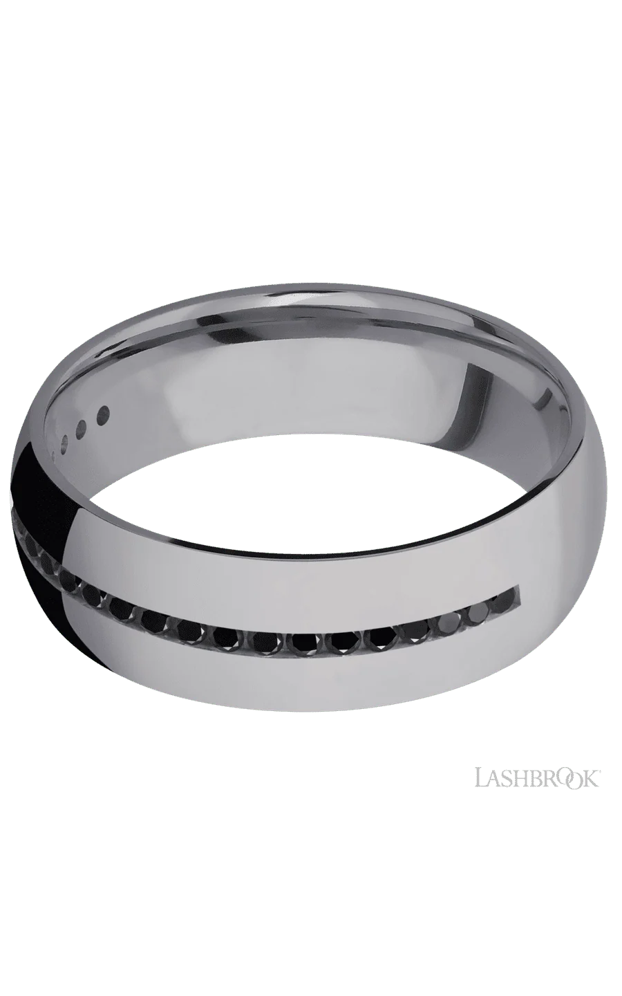 7 mm wide/Domed/Tantalum band with a Half Eternity arrangement of .015 carat Round Black Diamond stones in a Channel setting. - Image 3