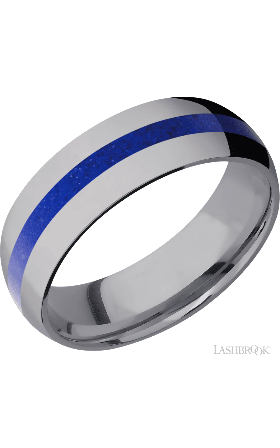 7 mm wide/Domed/Tantalum band with one 2 mm Centered inlay of Lapis.