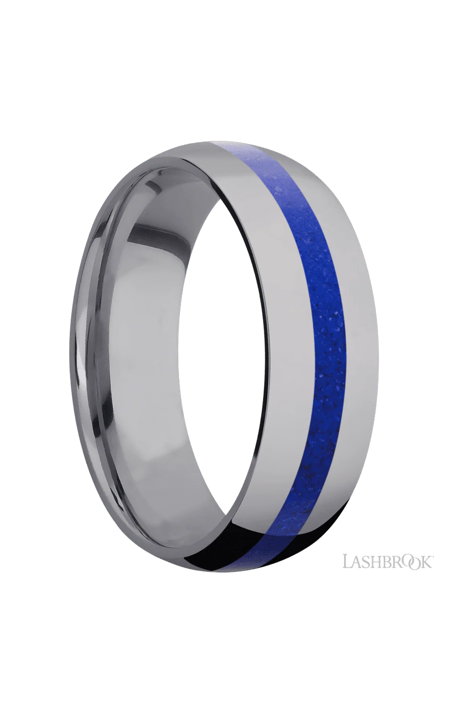 7 mm wide/Domed/Tantalum band with one 2 mm Centered inlay of Lapis. - Image 2